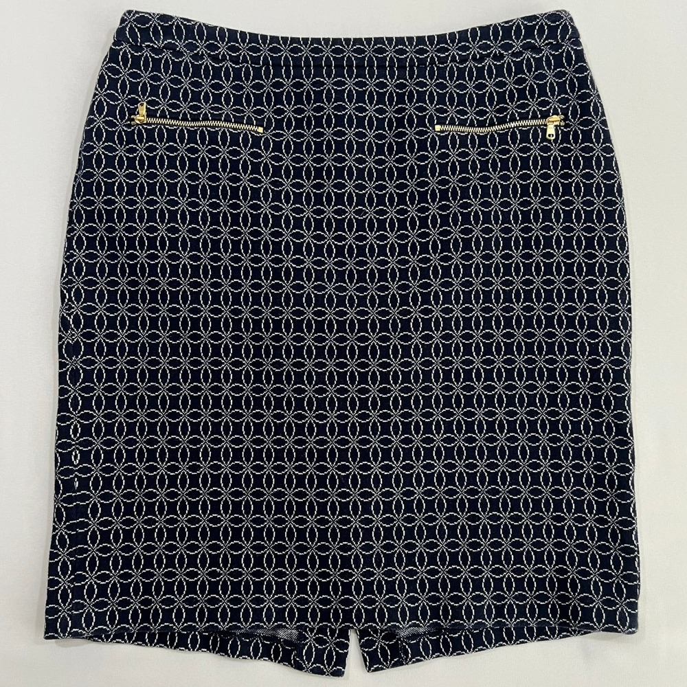 Talbots‎ Pencil Skirt Geometric Circle Office Wear Business Navy Blue Womens 12